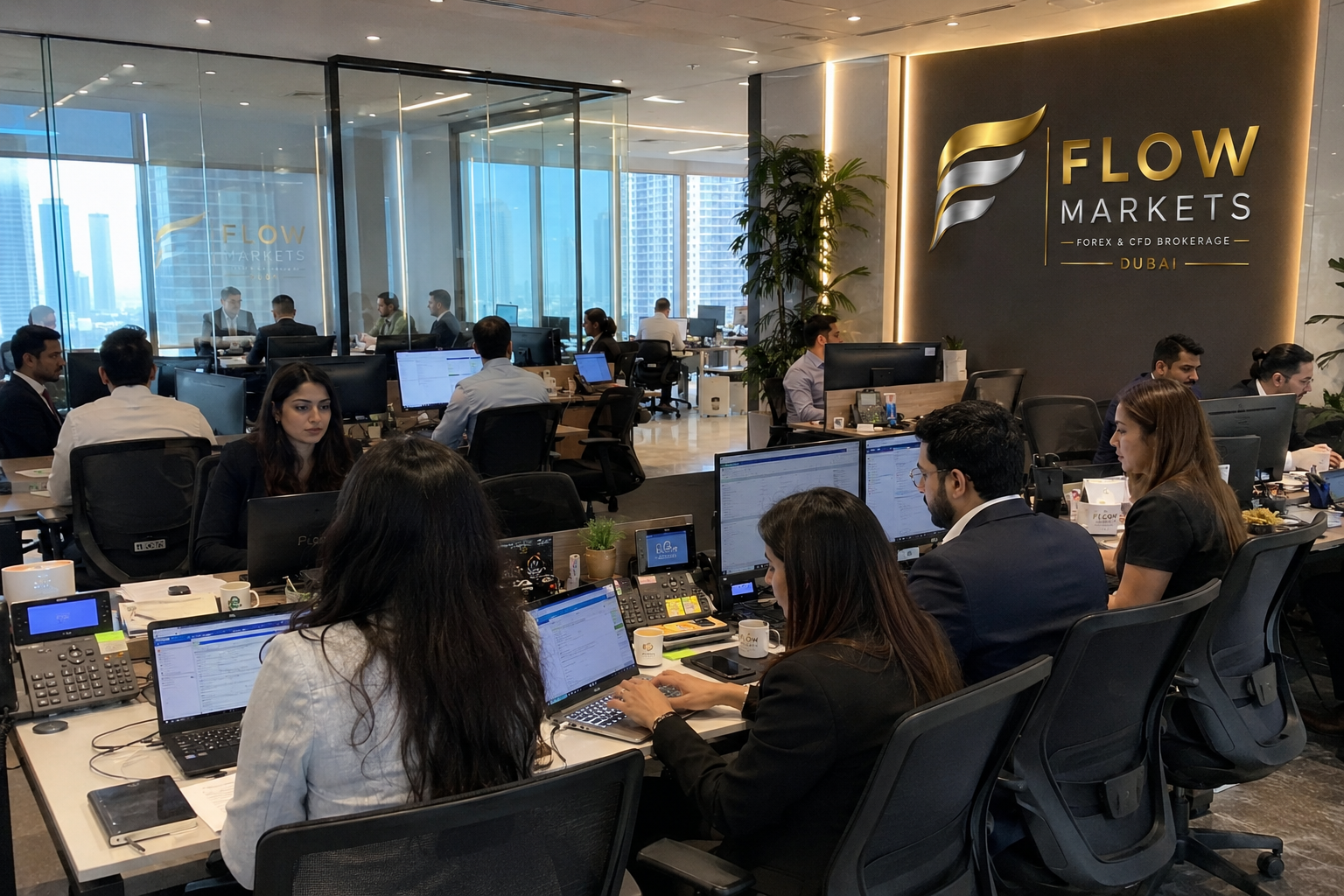 Flow Markets Dubai trading floor with team of traders and analysts
